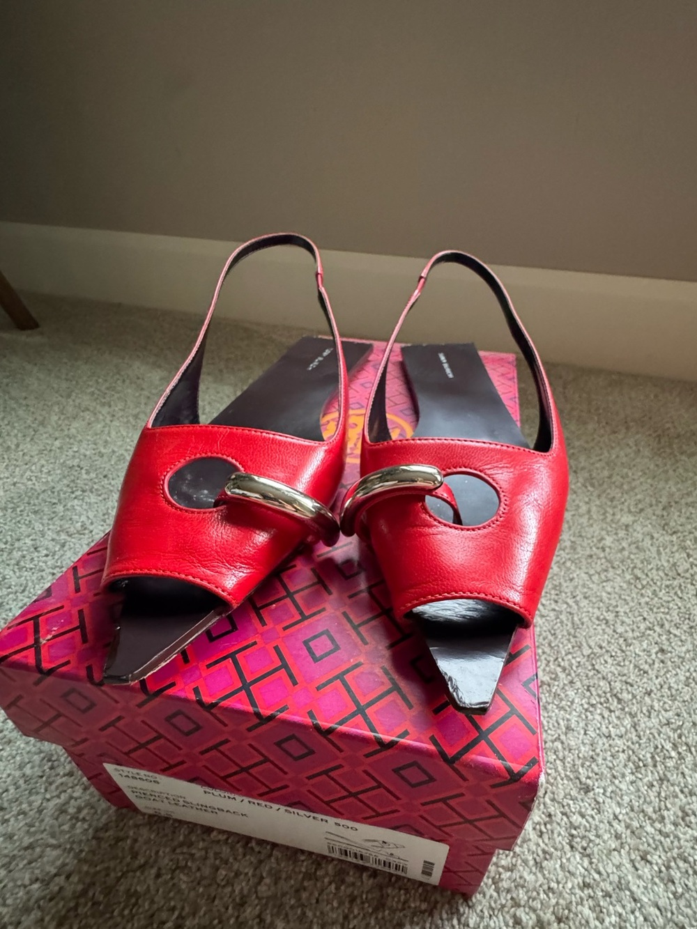 Tory Burch red pierced sling back